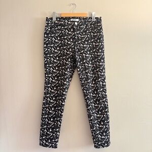MDKNYC Black & White Print Cotton Slim Cut Ankle Pant